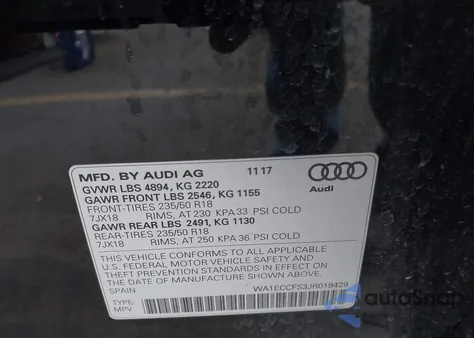 2018 Audi Q3 2.0T Premium/2.0T Sport Premium z USA, uszkodzony, nr VIN WA1ECCFS3JR019429